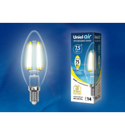 Лампа светодиодная Uniel Air E14 7.5Вт 3000K LED-C35-7,5W/WW/E14/CL GLA01TR картон